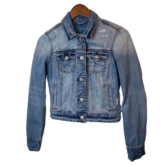 AEROPOSTALE Denim Jean Distressed Button Trucker Style Jacket Size Small - Picture 4 of 10